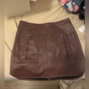 Brown Faux Leather Skirt